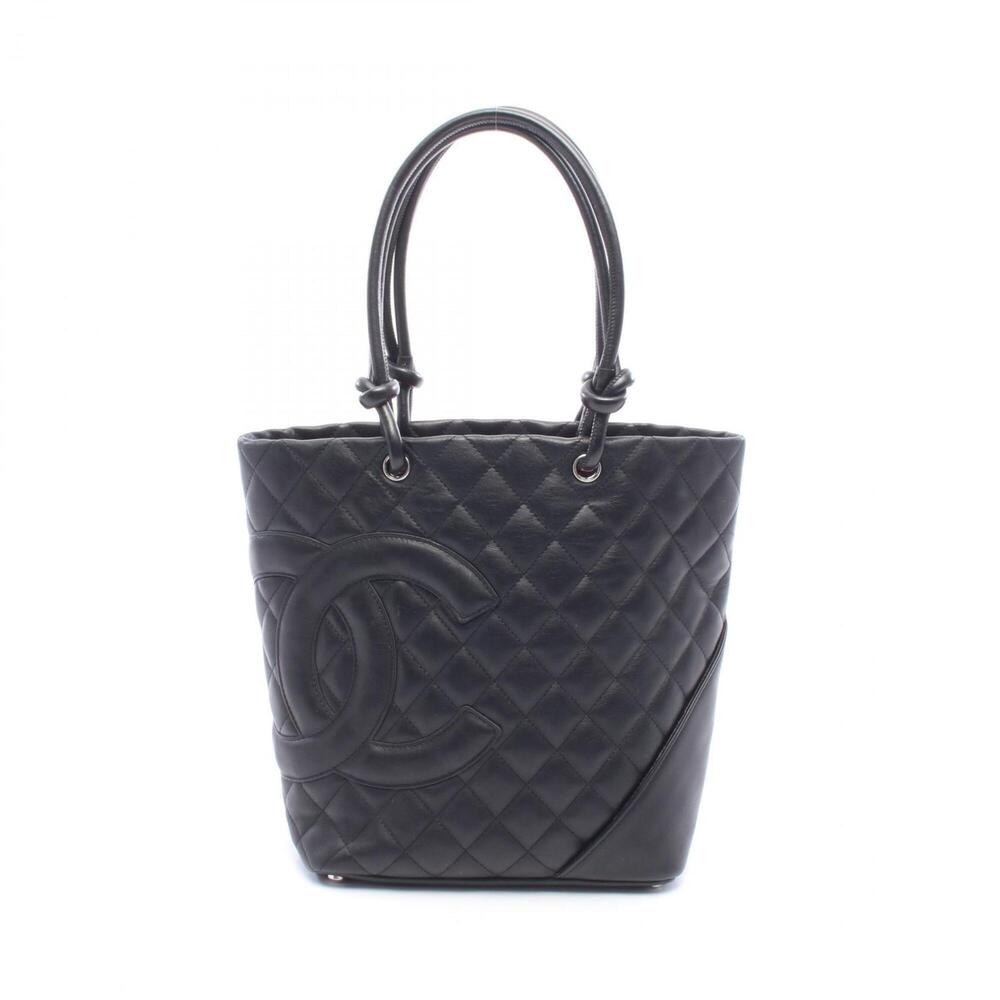 Chanel Cambon Line Medium Tote Bag Handbag Leather Women's Black